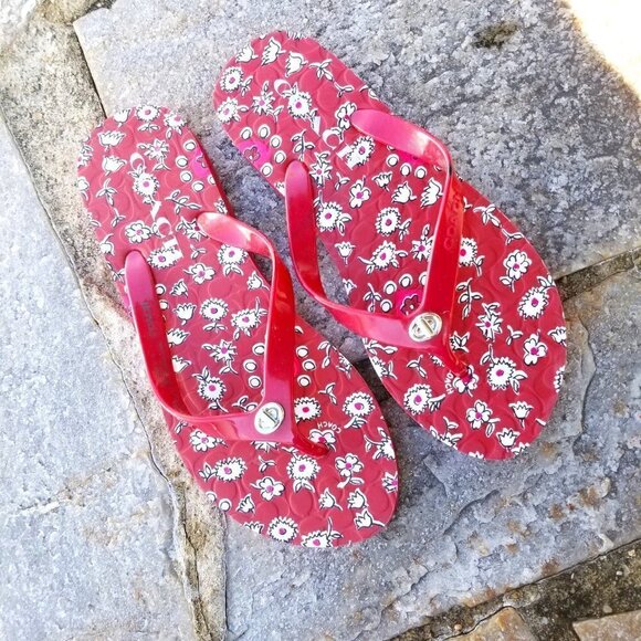 Coach Abbigail Floral Red Sandal Flip Flops Size 6 - Picture 2 of 8
